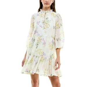 Taylor Peasant Floral Tiered A-Line Dress Size L ruffle Collar Long Sleeves
